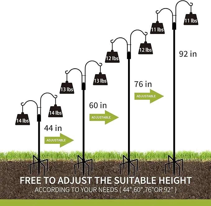 XDW-GIFTS Double Shepherds Hooks for Outdoor, 2-Pack Heavy Duty Garden Pole for Hanging Bird Feeder, Plant Baskets, Solar Light Lanterns, Garden Plant Hanger Stands with 5 Base Prongs by GreenHaven Gardens