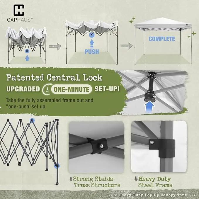 CAPHAUS Patented One-Push Pop Up Outdoor Canopy Tent, Heavy-Duty Commercial Grade w/Central Lock, Portable and Instant Folding Shelter with Wheeled Carry Bag and Weight Bag, 10ft x 10ft, Dark Grey by GreenHaven Gardens