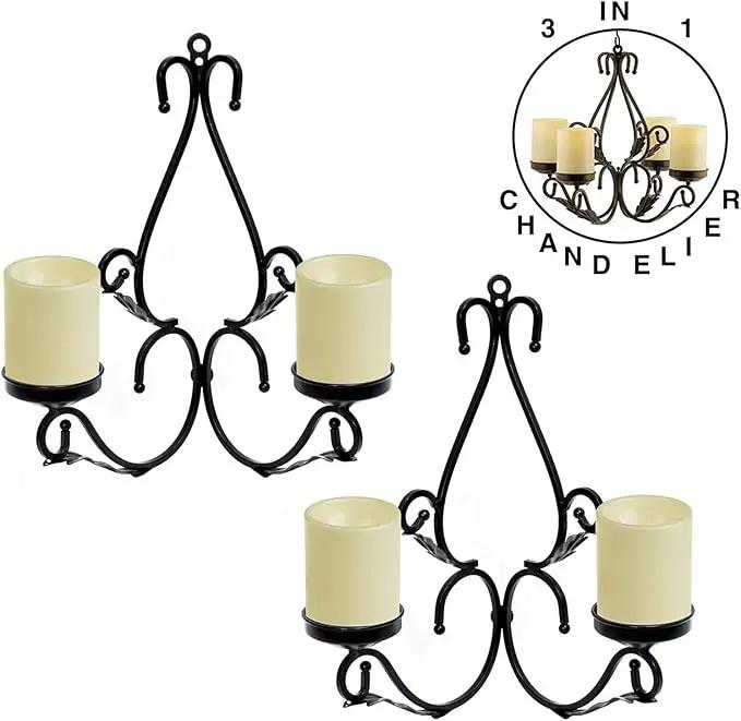3 in 1 Lighting Chandelier with 4pcs Battery Operated Led Candle with Remote, Table Centerpiece for Indoor or Outdoor Gazebo, Patio Decoration, Black by GreenHaven Gardens