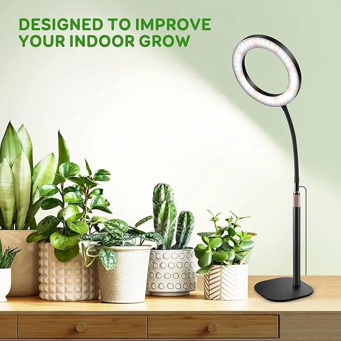 One Head Grow Lights for Indoor Plant Full Spectrum, Desk Halo Plant Lights for Indoor Growing with 3H/9H/12H Timer, 5 Dimmable Levels,Height Adjustable 9.4-23.6",Strong Metal Base Happy Light by GreenHaven Gardens
