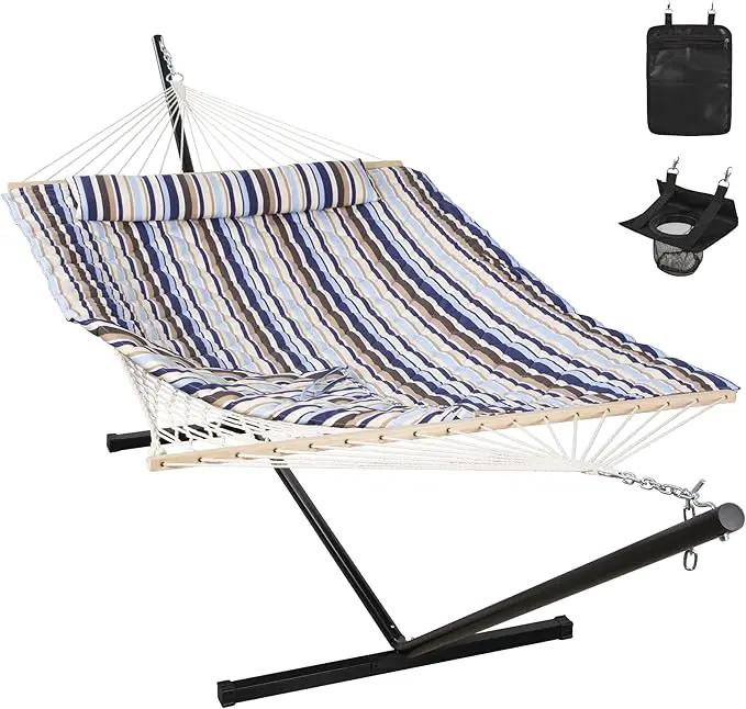 ANOW Outdoor Double Hammock with Stand, Portable Hammock with Detachable Pillow and Pad for Garden Yard Outside, 450 LBS Weight Capacity, Blue Seaside by GreenHaven Gardens