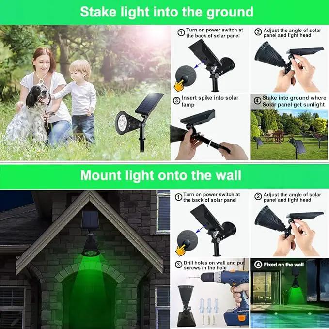 Clordeal Green Solar Spotlight, 2 in 1 Solar Powered LED Landscape Lights Outdoor, Waterproof 4 LED Solar Tree Uplight Garden Decorative Lighting (Green) by GreenHaven Gardens