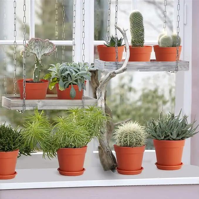 4 inch Small Plant Pots, 28 Pack Plastic Planters with Drainage Holes and Saucers for Flowers Plants, Succulents, Seed Starting Pots, Terracotta by GreenHaven Gardens