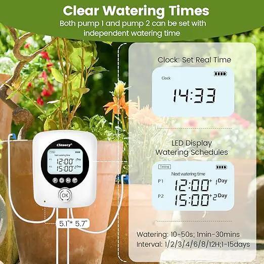 98FT Automatic Plant Waterer Indoor - Chtoocy Dual Pumps Independent Automatic Watering System for 30 Potted Plants, Drip Irrigation System Vacation Plant Watering Device with Programmable Water Timer by GreenHaven Gardens