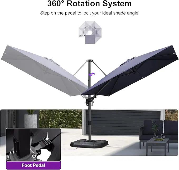 PURPLE LEAF 8.8' X 8.8' Right-left Tilt Patio Umbrella with Base Outdoor Cantilever Swivel Square Umbrella with Tilt Aluminum Offset Umbrella with 360-degree Rotation for Garden Deck Pool Patio Navy by GreenHaven Gardens