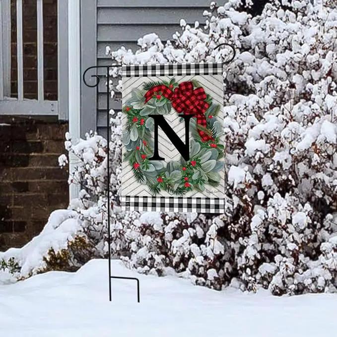 Briarwood Lane Winter Wreath Monogram Letter N Garden Flag by GreenHaven Gardens