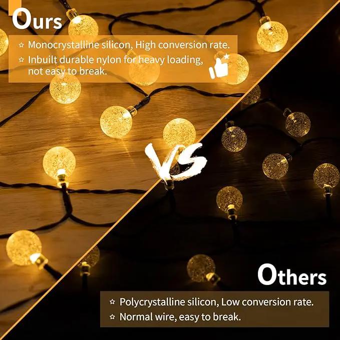 Solar String Lights Outdoor Waterproof, 2 Pack 60 LED 36.5 FT Each, Crystal Globe Lights with 8 Lighting Modes, Solar Powered Patio Lights for Garden Yard Porch Wedding Party Decor (Warm White) by GreenHaven Gardens
