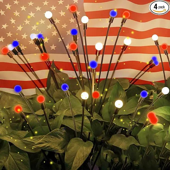 OZS 4pack Solar American Flag Lights - 4th of July Solar Garden Outdoor Waterproof Firefly Light for Memory Day, Independence Day, National Day Decoration (Red White Blue) by GreenHaven Gardens