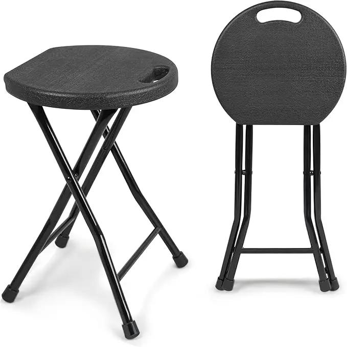 Folding Stool, 550lbs Capacity Foldable Stool with Handle, Portable Stools for Adults Heavy Duty, 18 inch Collapsible Chair for Meeting Room/Party/Garden/Home (Set of 2, Black) by GreenHaven Gardens