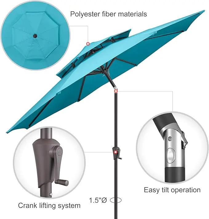 9ft Outdoor Patio Umbrella - 2 Tiers Table Umbrella Waterprool UV Protection, Sombrillas de Patio with Push Button Tilt&Crank, Sun Umbrella for Pool, Porch, Garden, Backyard(Sky Blue) by GreenHaven Gardens