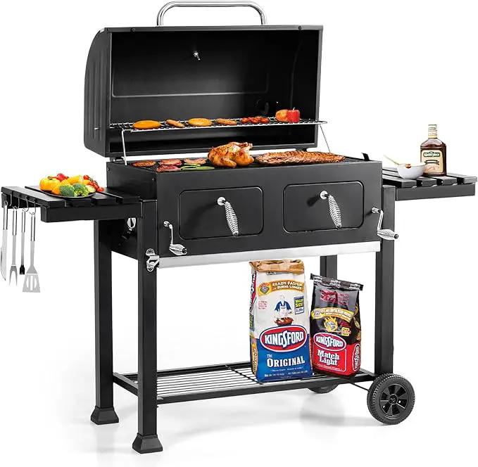 GREEN PARTY Barrel Charcoal Grill with Side Tables, 794 Square Inches Cooking Space, Large Charcoal BBQ Grill with 2 Height-Adjustable Charcoal Pans for Outdoor Backyard Patio Picnic Parties Camping by GreenHaven Gardens