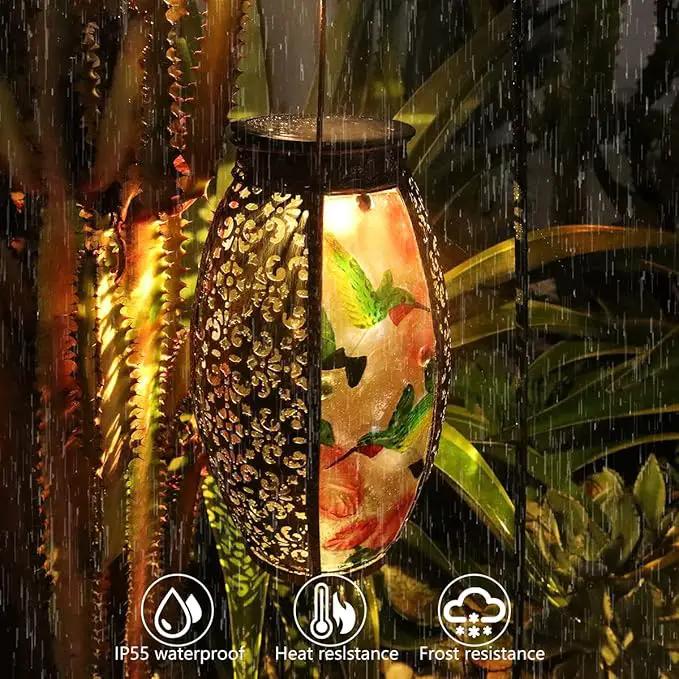 Solar Lanterns Outdoor Light - Solar Powered LED Hummingbird Glass Lights Decorative Waterproof Tabletop Lamp with Hollowed-Out Design for Indoor Yard Table Patio Garden Pathway Holiday by GreenHaven Gardens