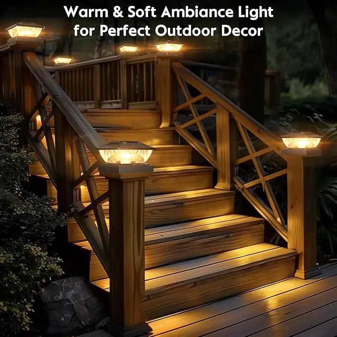 Solar Post Cap Lights Outdoor: 2 Pack 16 LED Fence Post Solar Lights, Solar Powered 2 Lighting Modes 4x4 Post Solar Lights for Garden Patio Deck Step Decor, Fit 3.5x3.5 5x5 Vinyl Wooden Lamp Post by GreenHaven Gardens