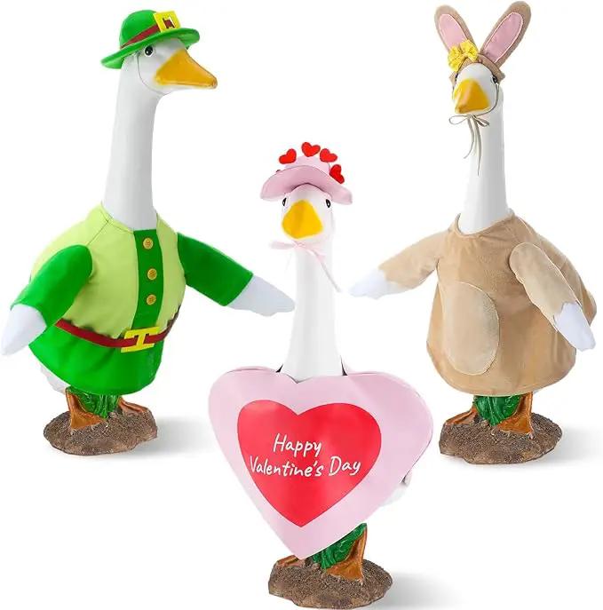 3 Sets Seasonal Goose Outfits Valentine Easter St. Patrick Festivals Lawn Clothing for 23'' Goose Lawn Garden Patio Yard Porch Outdoor Decorations by GreenHaven Gardens
