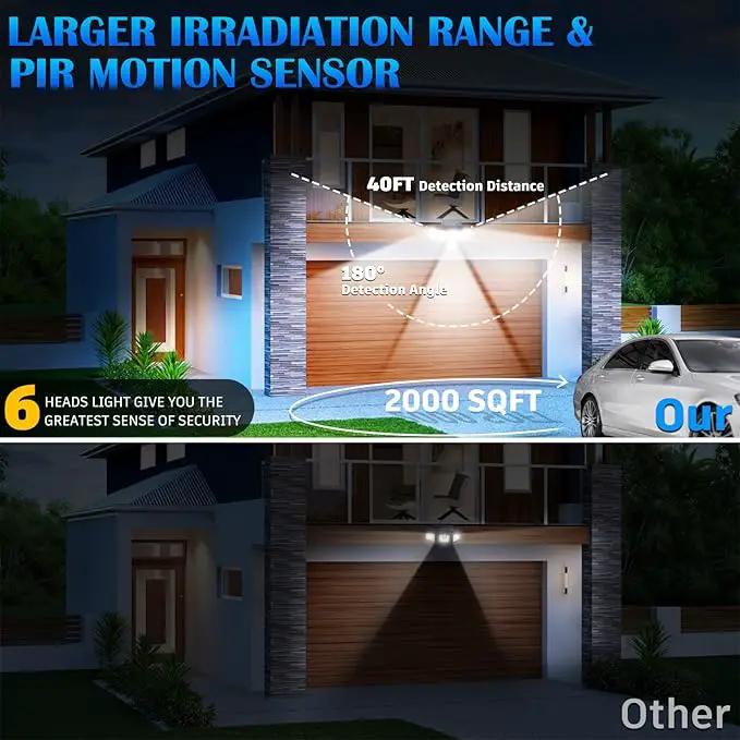Solar Motion Sensor Flood Lights Outdoor - 496LEDs 3500LM 3 Lighting Modes 3 Levels Brightness, 6 Heads 360° Illumination, IP65 Solar Security Lights,for Porch Yard Patio Garage(2 Packs) by GreenHaven Gardens