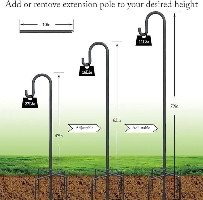 Highpro Shepherds Hooks for Outdoor 47 Inch Bird Feeder Pole Squirrel Proof Hummingbird Feeder Stand Heavy Duty with 5 Prong Base for Hanging Bird Feeder, Plant Baskets, Solar Light Lanterns by GreenHaven Gardens