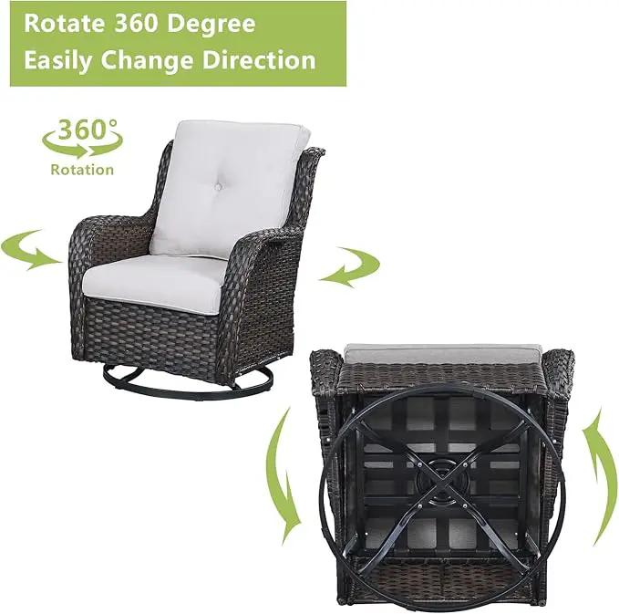 Outdoor Wicker Patio Furniture Set - 6 Piece Rattan Patio Conversation Set with 2 Rocking Swivel Chairs,2 Ottomans,1 Sofa and 1 Coffee Table for Porch Deck Backyard Garden(Brown/Beige) by GreenHaven Gardens