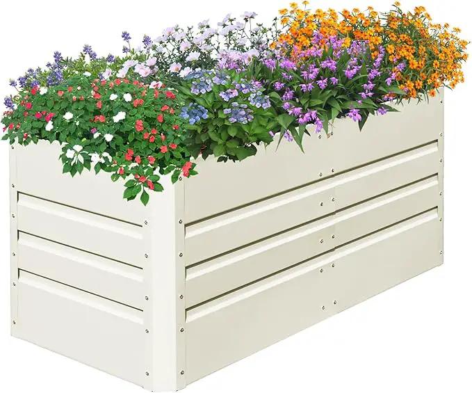 SnugNiture 4x2x2FT Raised Garden Bed Galvanized Planter Garden Boxes Outdoor, Deep Root Planter Raised Bed for Vegetables Flowers Herbs,Beige White by GreenHaven Gardens