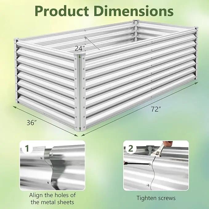 Giantex 6x3x2ft Raised Garden Bed, Large Metal Elevated Rectangular Planter Bed, 271 Gallon Capacity, Outdoor Planting Garden Box for Vegetable Flower Herb Grow (Silver) by GreenHaven Gardens