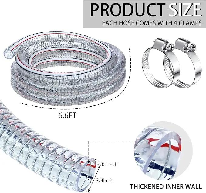 Frienda Heavy Duty Steel Wire Flexible Tubing with Fasteners PVC High Pressure Drain Hose Tube Pond Tubing Clear Wire Reinforced for Pond Bilge Pump Vacuum Suction Hose(6.6 Ft, 3/4 Inch Id) by GreenHaven Gardens