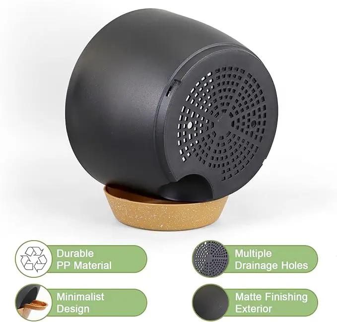 10/9/8 inch Medium Self Watering Pots, Planter, Plant Pots with Mesh Drainage Holes for Indoor Outdoor Garden Plants, Plastic Flower Pots with Removable Deep Reservoir, Black with Brown by GreenHaven Gardens