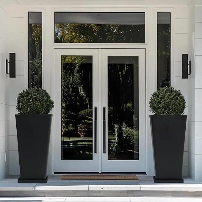 LA JOLIE MUSE 30 inch Tall Black Planters Set of 2, Indoor/Outdoor Rectangular Large V Shaped Taper Planters for Front Door by GreenHaven Gardens