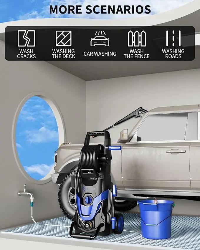 Pressure Washer, Power Washer with 6 Quick Connect Nozzles, Inlet Hose & Filter&Foam Cannon for Cars/Fences/Driveways/Patios/Home Cleaning (Blue) by GreenHaven Gardens