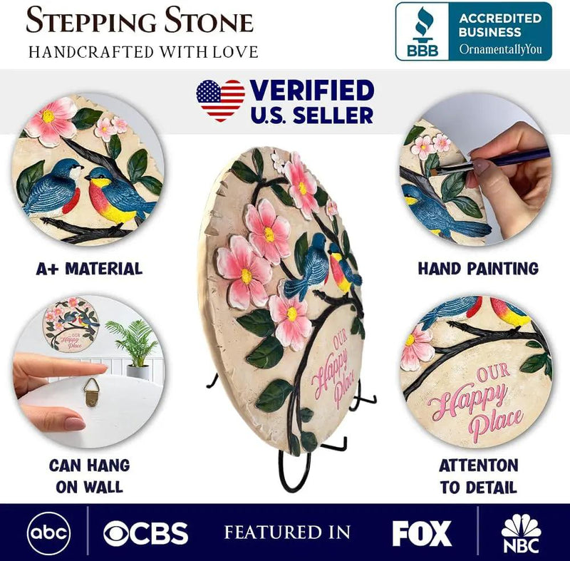 Elegant Resin Stepping Stone, Outdoor Garden Pathway Decoration (Blossoming Songbirds Positivity Stepping Stone, 9.5" Happiness Garden Decoration and Support Gift) by GreenHaven Gardens