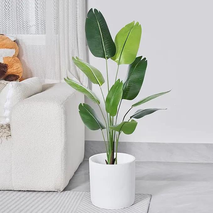 11 Inch Pot for Plants, Large Cement Planter with Drainage Hole, Mid-Century Modern Concrete Flower Pots for Home Decor, Office & Outdoor (White) by GreenHaven Gardens