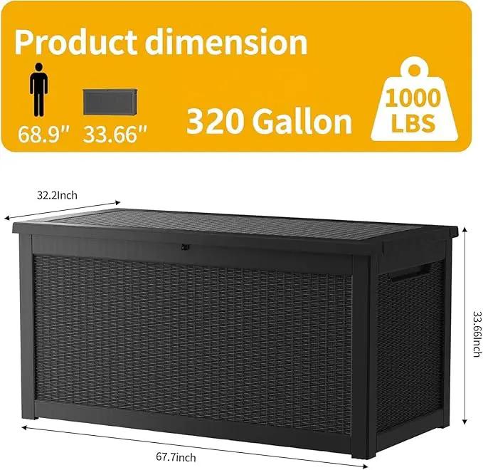 320 Gallon Outdoor Storage Box Waterproof Lockable Resin Deck Box Large, Patio Storage Bin for Pool Accessories Cushion Furniture, Garden Tools, UV-Resistant Outside Delivery Black by GreenHaven Gardens