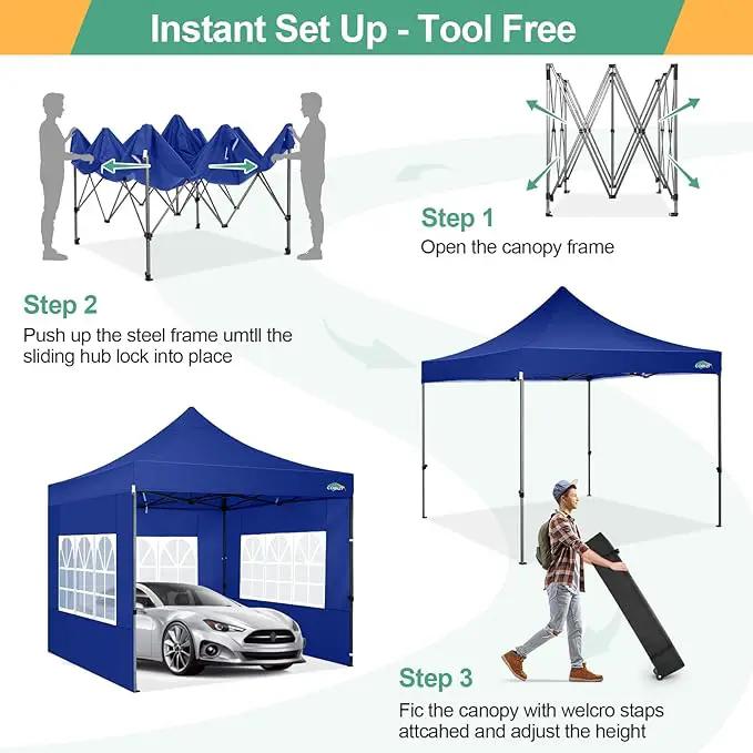 COBIZI 10x10 Ez Pop Up Canopy Tent with 4 sidewalls Heavy Duty Canopy UPF 50+, 100% Waterproof Outdoor Canopy Wedding Tents for Parties Instant Portable Gazebo with Roller Bag, Navy Blue by GreenHaven Gardens