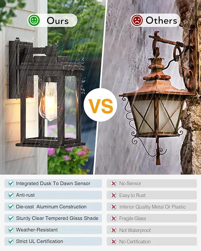 VIANIS Bronze Dusk to Dawn Outdoor Lighting, 2 Pack Outdoor Lights for House, Waterproof Porch Lights, Exterior Lighting Fixtures with Tempered Glass, for House,Garden, Garage,Hardwired, Non-Solar by GreenHaven Gardens