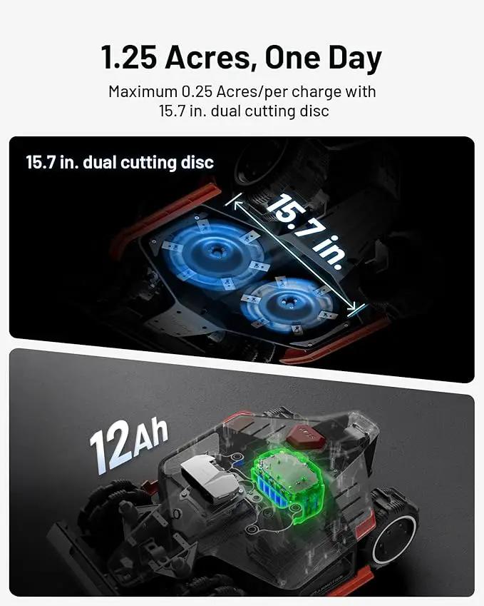 LUBA 2 AWD 3000HX Robot Lawn Mower with 4G, All-Wheel-Drive for 80% Slope, Perimeter Wire Free for 0.75 Acre, UltraSense AI Vision & RTK Auto-Mapping, 2.2"-4.0" Adjustable Cutting Height by GreenHaven Gardens