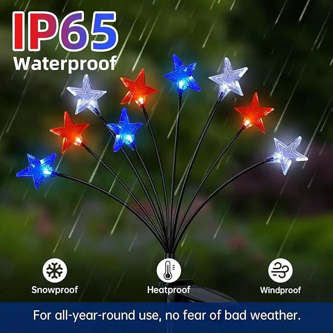 4th of July Decorations Solar Garden Lights, Fourth of July Red White and Blue Star Solar Lights Outdoor, Waterproof Patriotic Decor with 9 LED 2 Lighting Modes for Independence Day, 4 Pack by GreenHaven Gardens