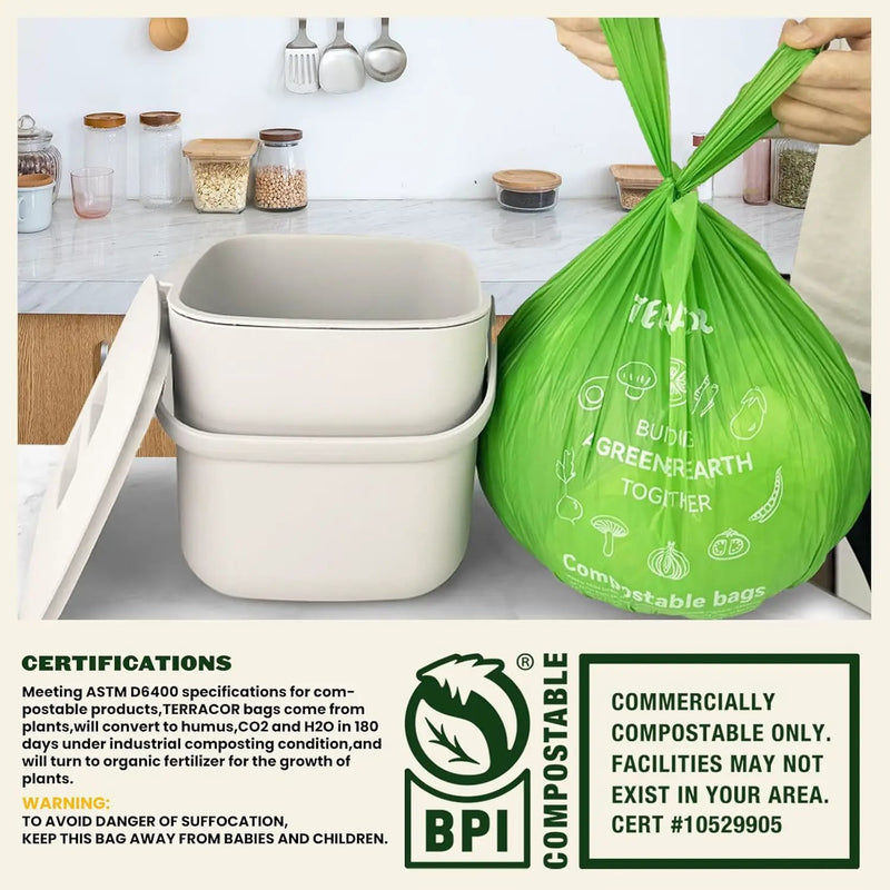 Compost Bags, Handle Tie Food Scrap Bags 3 Gallon,100 Count,Certified by BPI and ASTM D6400, Kitchen Compost Bin Compatible by GreenHaven Gardens