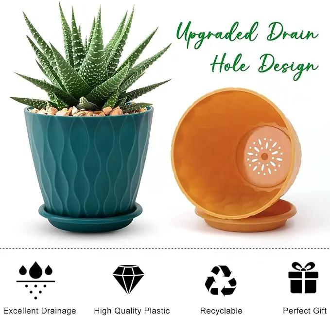 6 inch Plant Pots, 5 Pack Flower Pots Outdoor Indoor, Planters with Drainage Holes and Tray Saucers（Multicolor） by GreenHaven Gardens