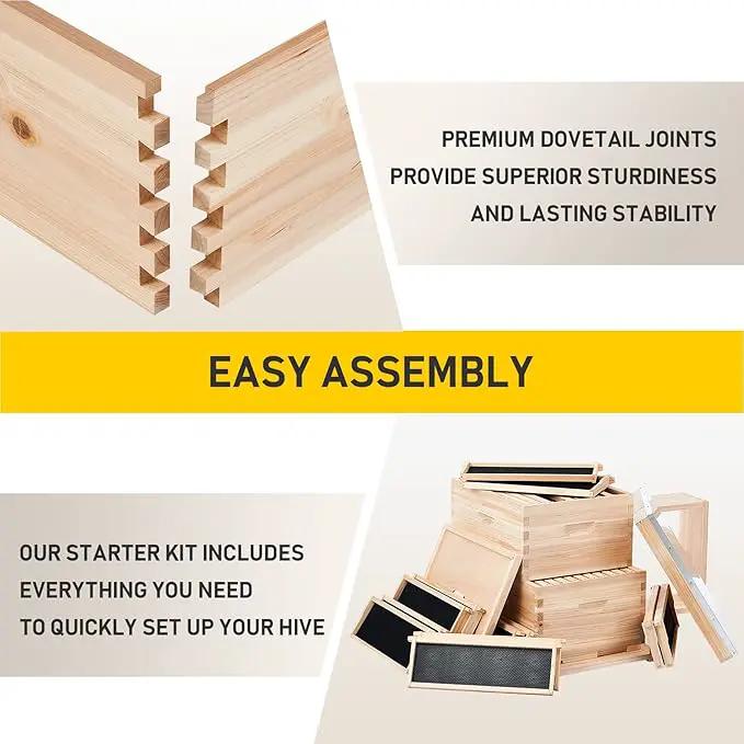 CREWORKS Bee Hive Boxes Starter Kit, 3 Layer Bee House with 10 Medium and 20 Deep Frames & Foundations, Langstroth Beehive for Bee Keeping, Beekeeping Supplies with Plastic Queen Excluder and Nails by GreenHaven Gardens