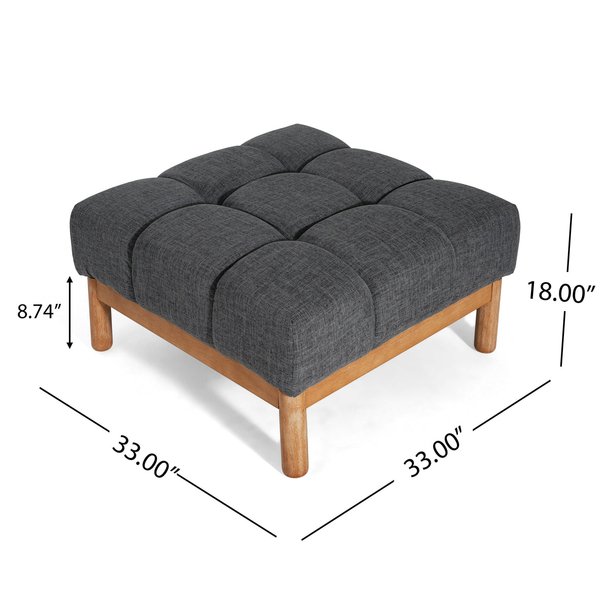 Modern Upholstered Deep Biscuit-style Tufted Ottoman with Square Profile - Gray or White, photo 4 of 10