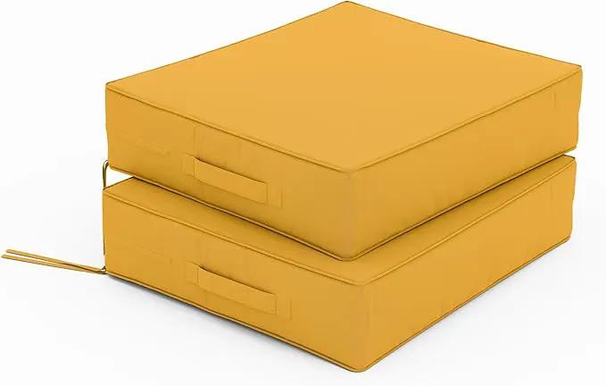 Patio Chair Cushions 18.5 X 16 X 4 Inch Waterproof Outdoor Seat Cushions for Patio Furniture, Outdoor Sofa Couch Pads with Ties & Handle, Set of 2, Yellow by GreenHaven Gardens