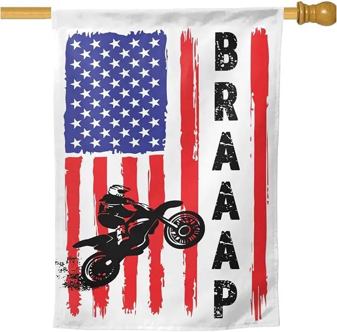 Braaap Motocross Dirt Bike American Flag Garden Flag 28x40 Inch Outdoor Decoration Banner House Flags Yard Farmhouse Garden Deco Indoor Sign, Colour6 by GreenHaven Gardens