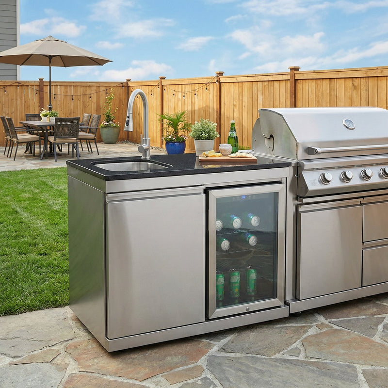 Sink and Fridge Combo for Outdoor Kitchen, 70L Refrigerator and Sink with Pull-Down Faucet by HouseOfZazla