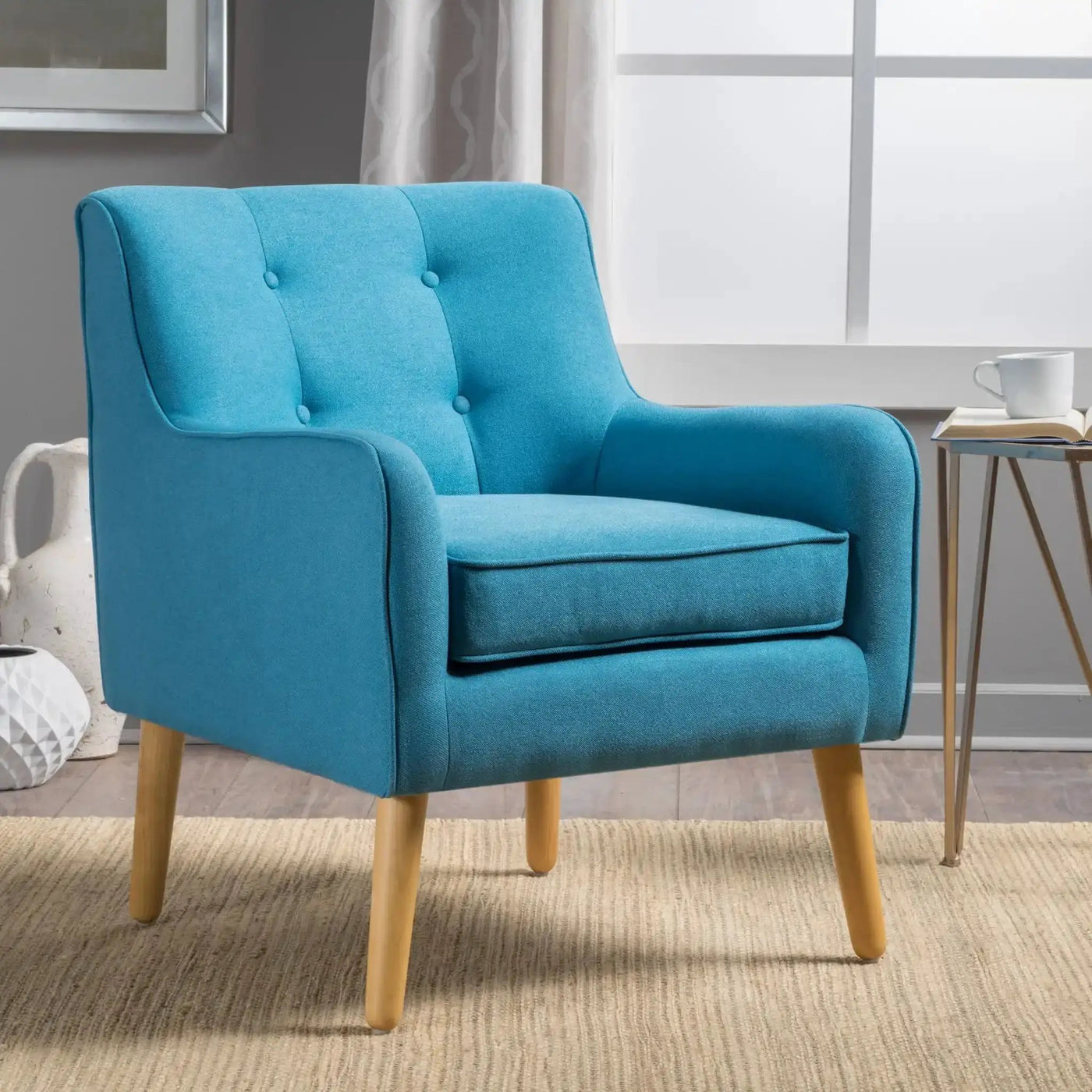 Modern Arm Chair With Tufted Back and Wooden Legs by HouseOfZazla