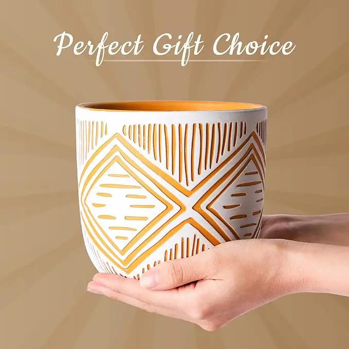 2 Boho Style Terra Cotta Pots, 6 Inch Yellow Plant Pots with Drainage Holes, Suitable for Indoor Plants Ferns,Vines, Succulents and Outdoor Plants Growing, a Gift for Plant Lovers by GreenHaven Gardens