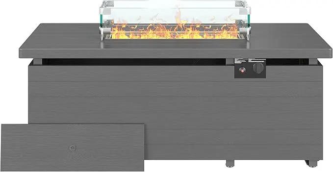 Sundale Outdoor 51 Inch Outdoor Fire Pit Table, 50,000 BTU Rectangle Propane Fire Pit with Glass Wind Guard, Rain Cover, Removable Lid, Matching with Outdoor Furniture Sets, CSA Certified, Gray by GreenHaven Gardens