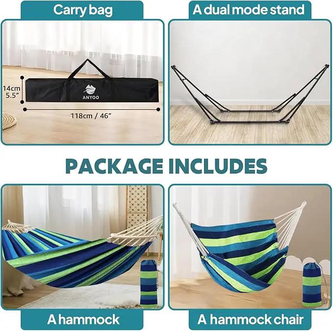 Anyoo 2 in 1 Hammock and Swinging Chair with Collapsible Steel Stand & Carrying Case,Portable & Adjustable,Easy Set Up for Outdoor,Indoor,Porch Swing,Patio,Garden,Camping Trip by GreenHaven Gardens