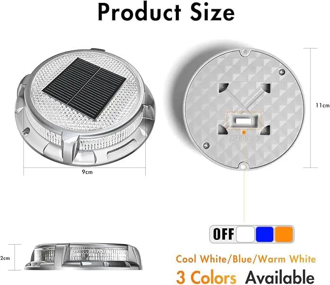 Quntis Solar Deck Lights Outdoor, 3 Color Modes Solar Driveway Lights IP68 Waterproof, Deck Light for Stair Pathway Walkway Pool Road (Blue/Cool White/Warm White) 2 Pack by GreenHaven Gardens