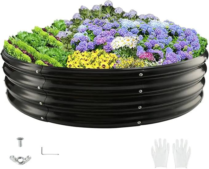 Durable Round Galvanized Steel Raised Garden Bed for Planting,Round Galvanized Steel Fire Ring/Fir Pit for Outdoor- 5×5×1FT,0.8MM Thick(Black, 60 ins Diameter x 12 ins high) by GreenHaven Gardens