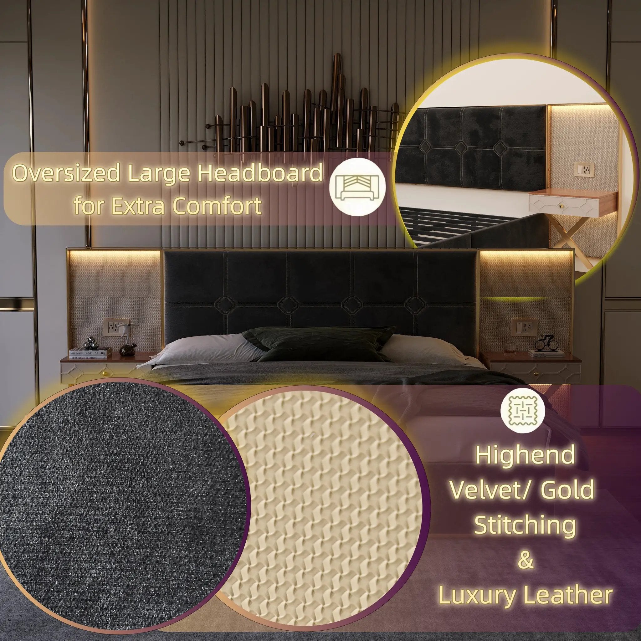 Luxurious Queen Platform Bed Frame by HouseOfZazla