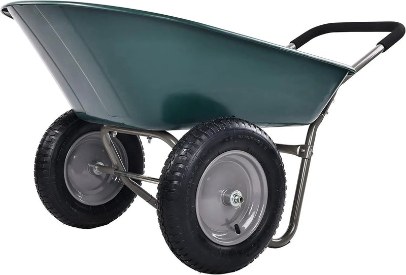 Dual-Wheel Home Garden Yard Utility Wheelbarrow Cart with Built-in Stand by GreenHaven Gardens