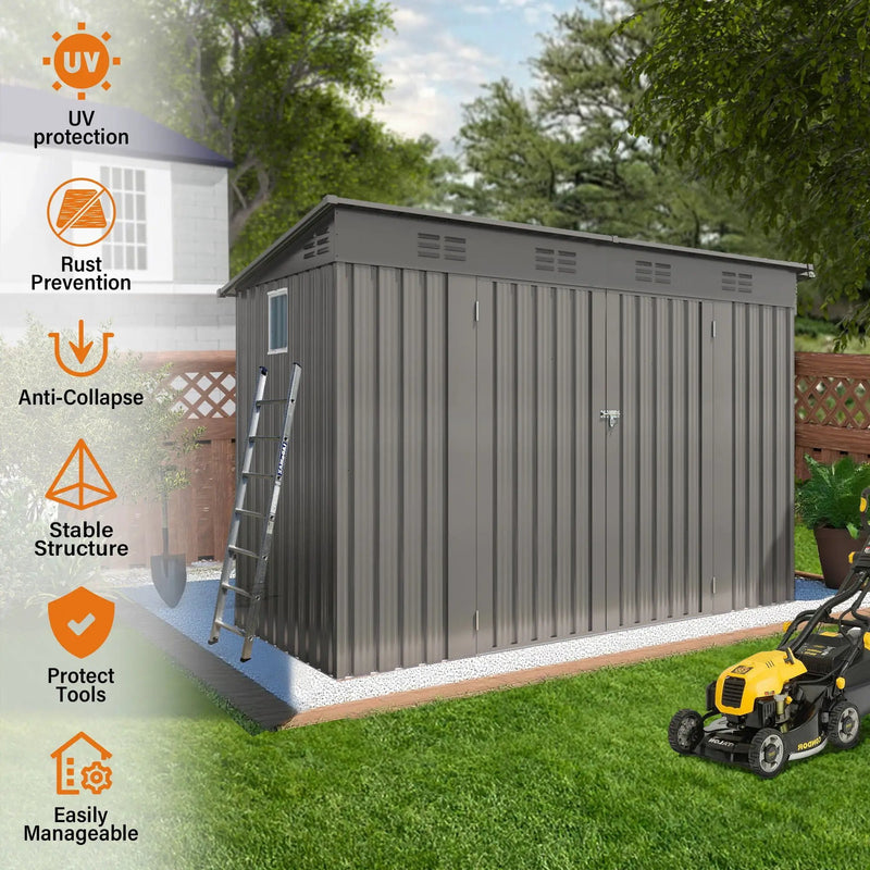 Outdoor Storage Shed, Tool House With Sloping Roof, 6 Vents And 2 Swing Doors For Backyard - Gray by HouseOfZazla